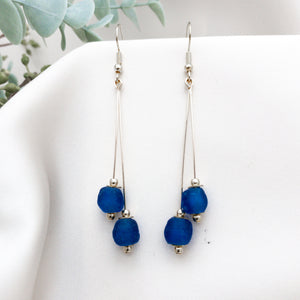 Recycled Glass Double drop earring - Sapphire