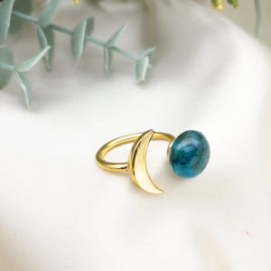 Recycled Glass Moon Ring - Teal