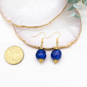 Recycled Glass Swing earring - Cobalt Swirl (Silver or Gold)