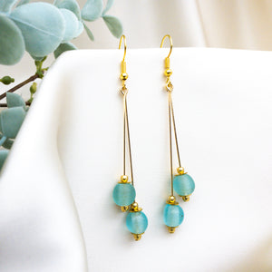 Recycled Glass Double drop earring - Aquamarine