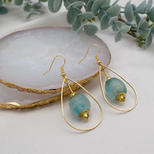 Load image into Gallery viewer, Recycled Glass Teardrop earring - Cyan Blue Swirl (Silver or Gold)
