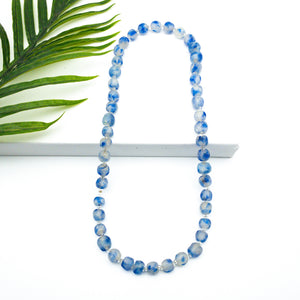 Recycled Glass Long single strand necklace - Sky Blue Swirl