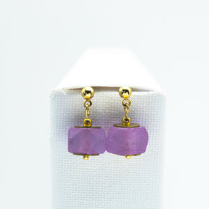 Recycled Glass Amethyst Zodiac Birthstone Earrings (February) (Silver or Gold)