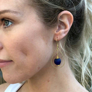 Recycled Glass Teardrop earring - Navy