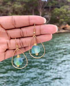 Recycled Glass Teardrop earring - Ocean