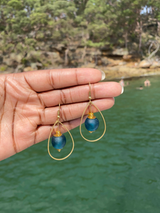 Recycled Glass Teardrop earring - Teal